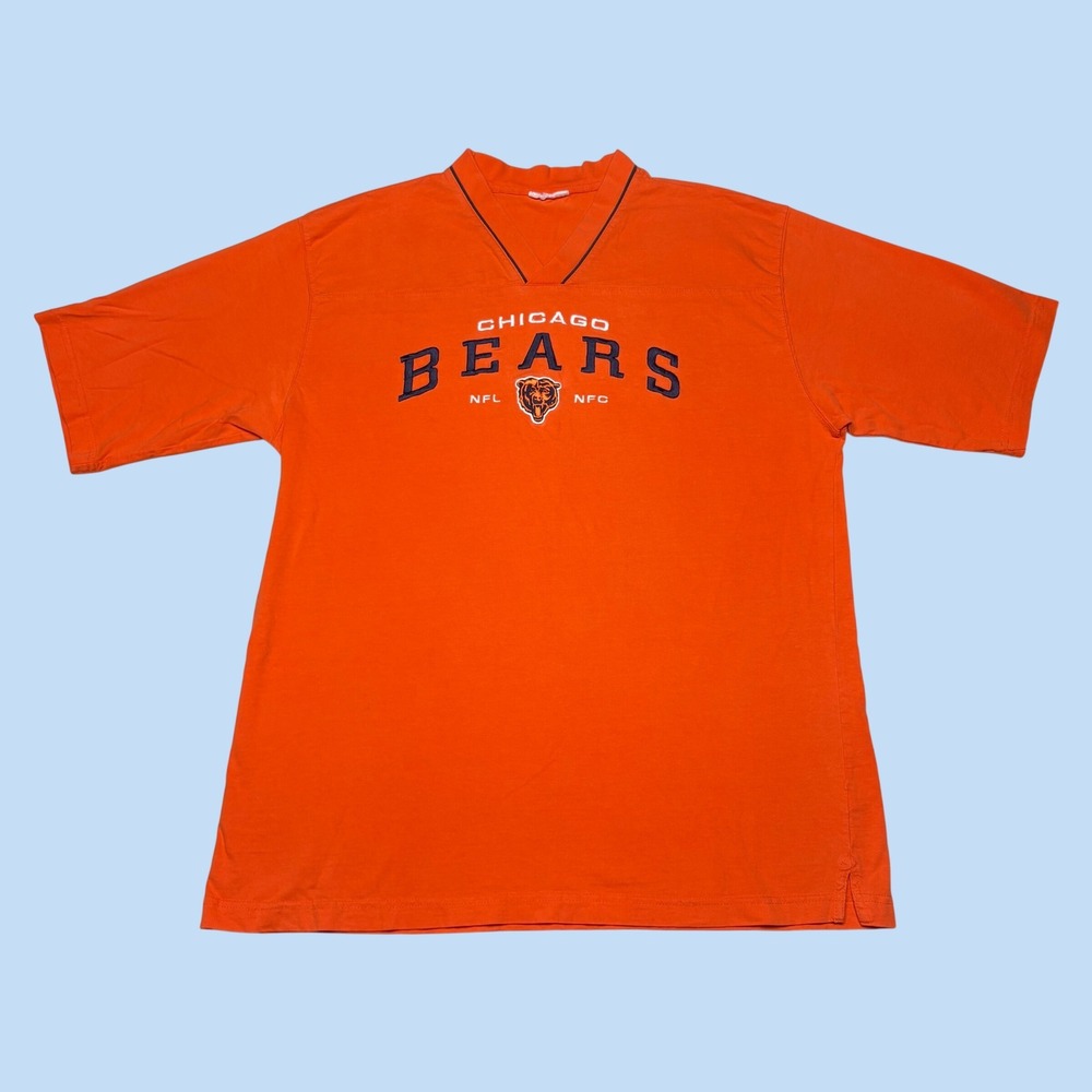 Chicago Bears NFL NFC Mens Orange V-Neck Short Sleeve Graphic Shirt Size L
